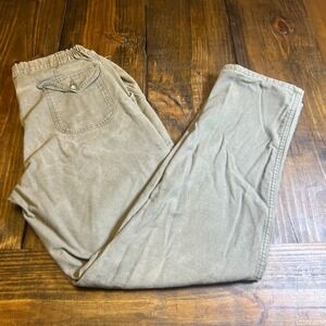 LL Bean Flannel Lined Canvas Pants Mens 35x34 Olive Green Made in USA VTG